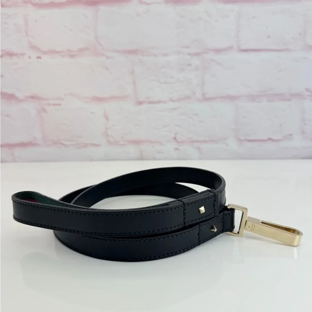 Gucci Web Black Leather Belt Dog Leash 47”